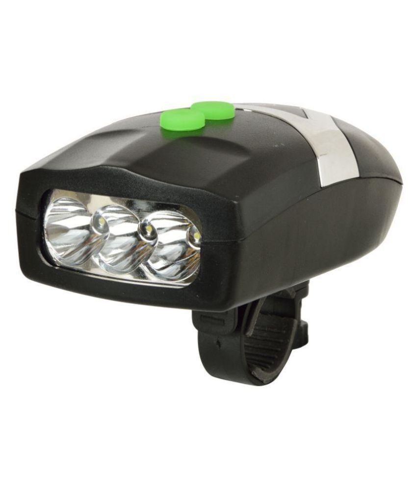 DarkHorse CE Standard Bicycle 3 Mode LED Front Cycle Lights and Horn (2 in 1), Black with green buttons