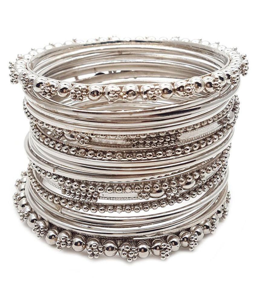     			Zeneme Antique Look Jewellery Silver Plated Traditional Bracelet Bangles set for women