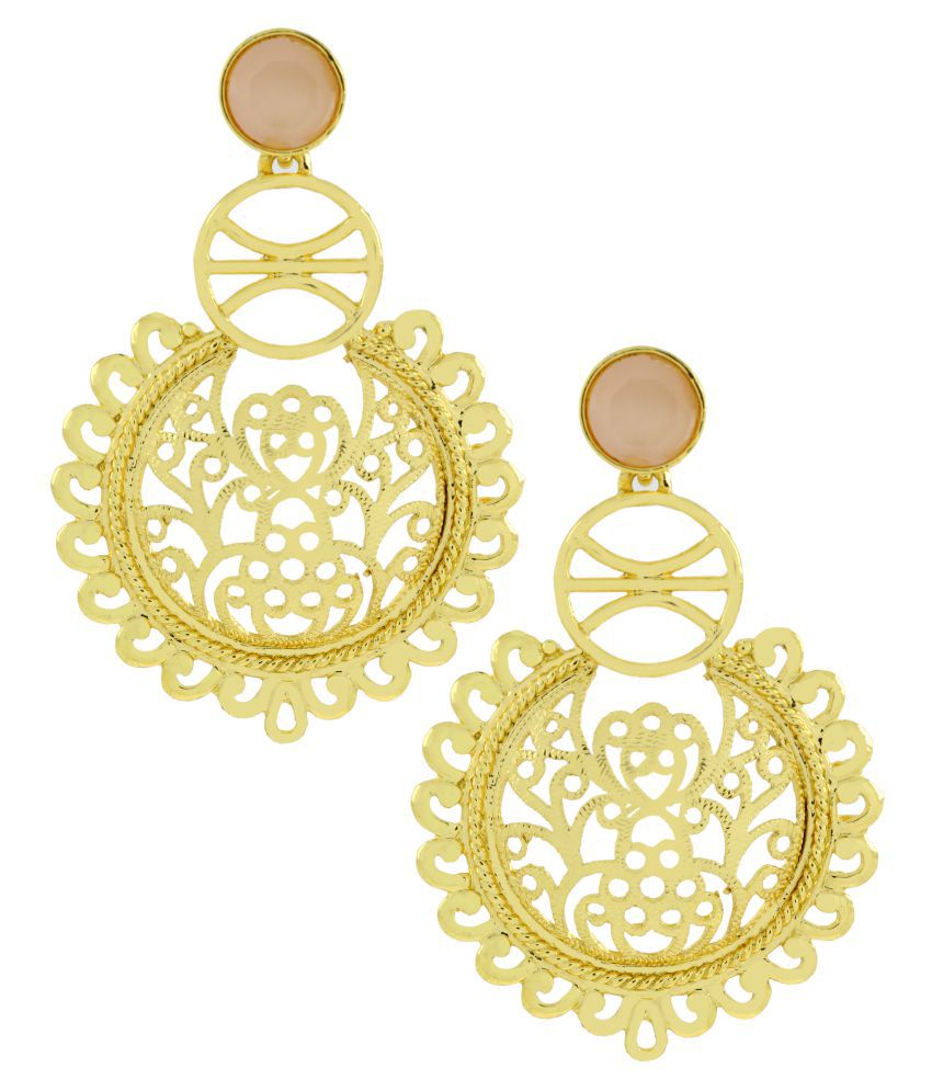     			The Jewelbox Large Statement Filigree Chaand Bali Baby Pink 18K Gold Plated Jhumki Earring For Girls Women