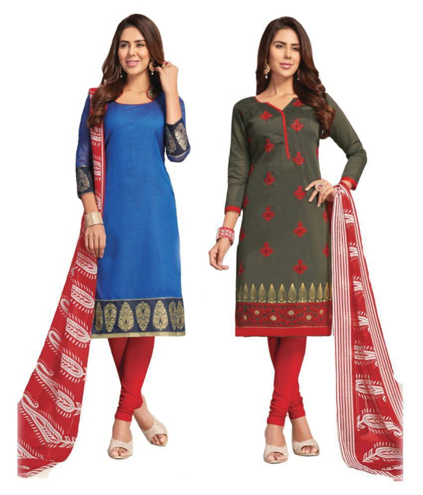 Shree Ganesh Retail Red and Grey Jacquard Dress Material - Buy Shree ...