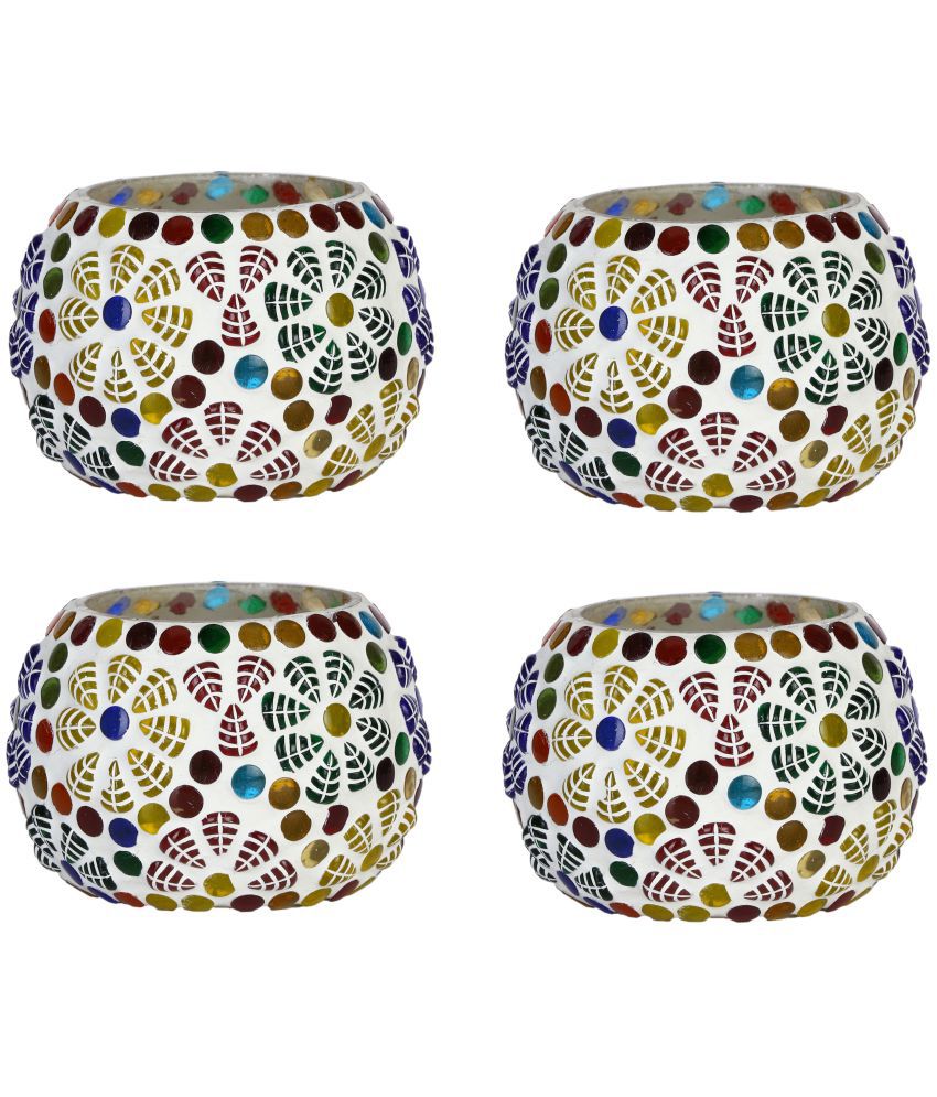     			Somil Multicolour Table Top Glass Tea Light Holder - Pack of 4