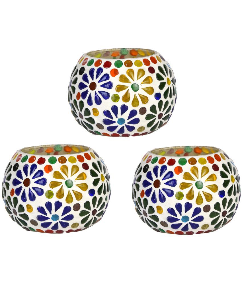     			Somil Multicolour Table Top Glass Tea Light Holder - Pack of 3