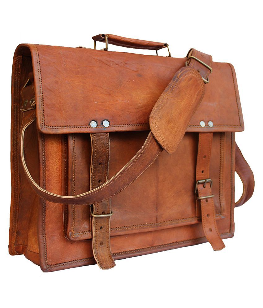 Anshika International vintage leather laptop office bag Brown Leather ...