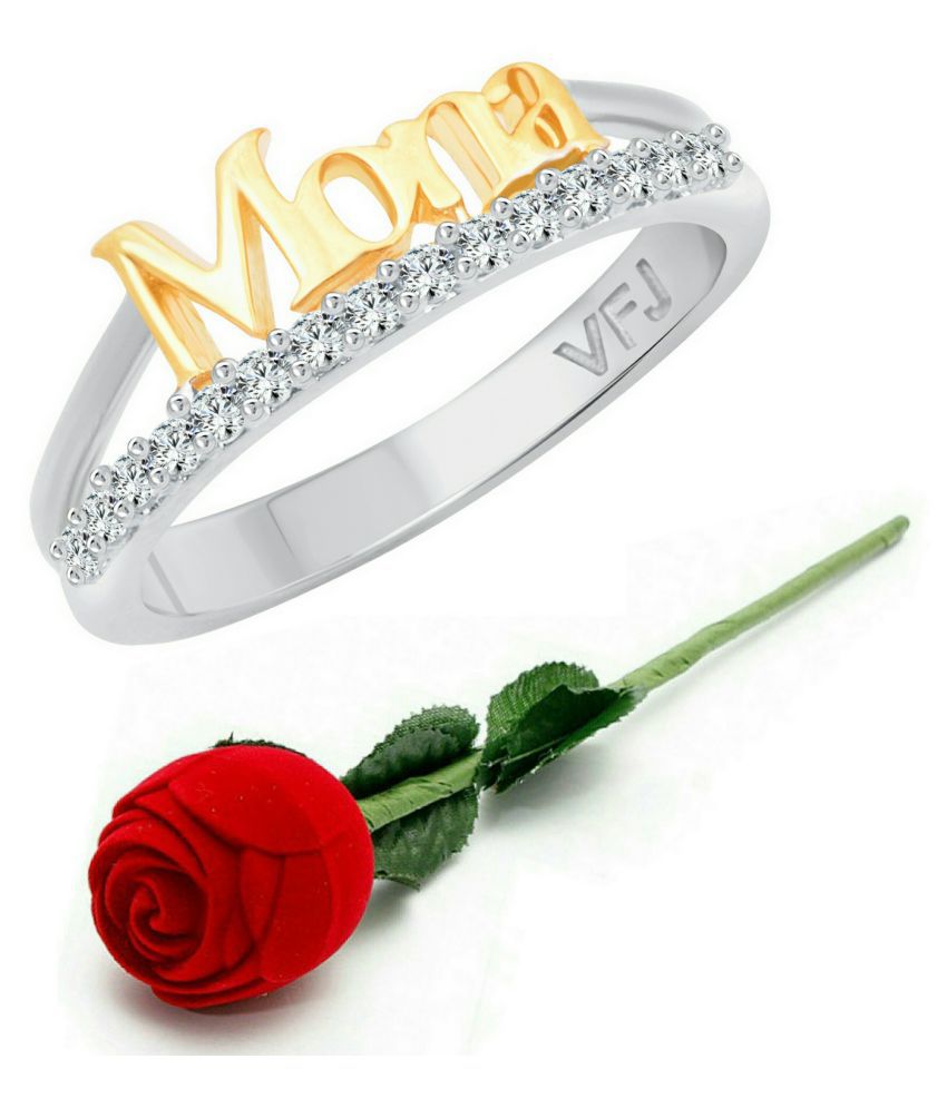     			Vighnaharta Romantic Word "MONA" CZ Rhodium Plated Alloy Ring with Rose Ring Box for Women and Girls - [VFJ1266ROSE14]