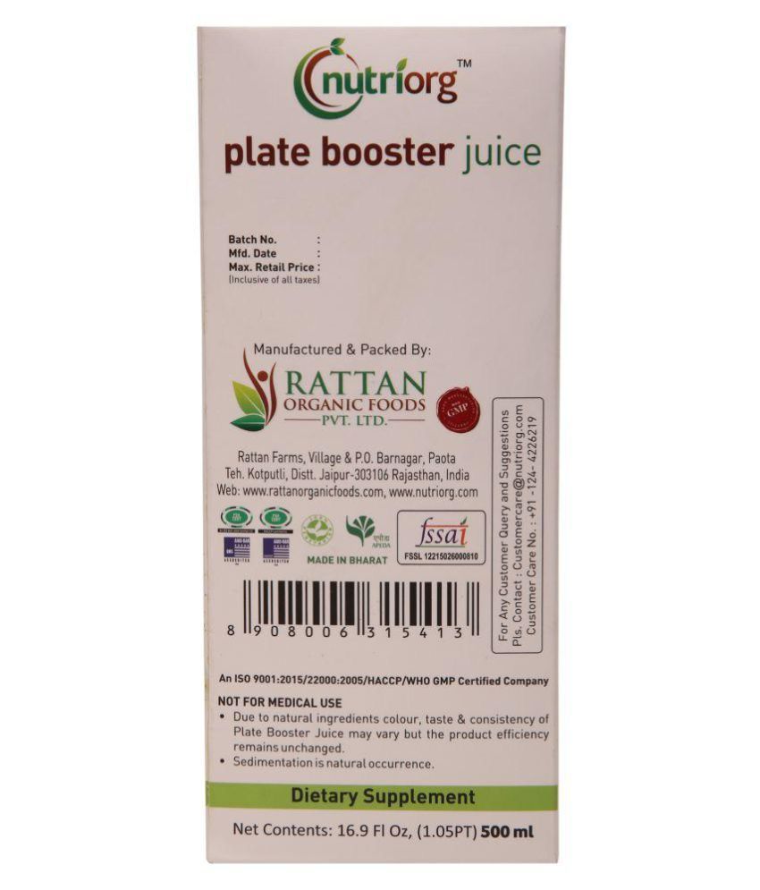 Plate Booster Juice 100 Pure Health Drink Liquid 500 ml