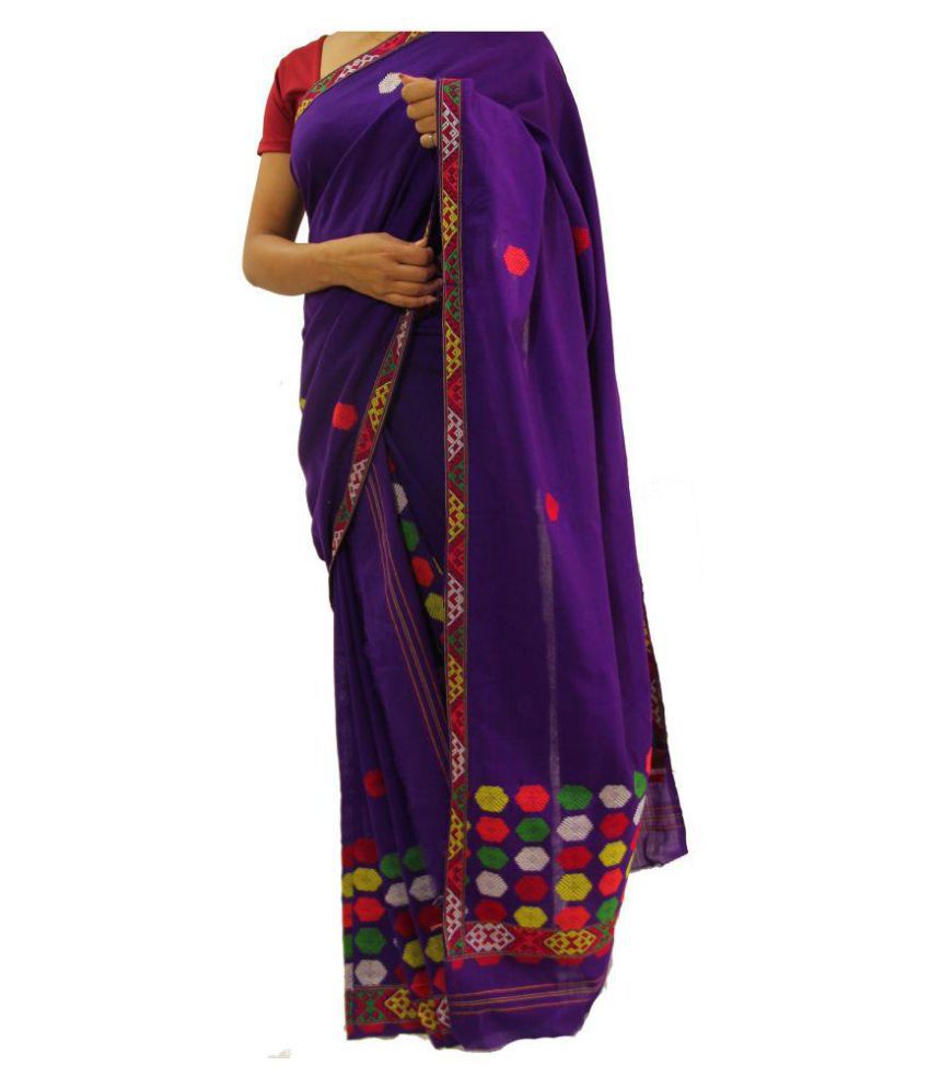 Mekhela Chador Purple Cotton Blend Saree - Buy Mekhela Chador Purple Cotton  Blend Saree Online at Low Price 