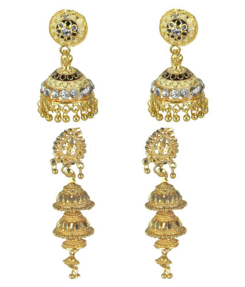 Traditional Ethnic Gold Plated Pearl Jhumka Earrings For Women set of 2 ...