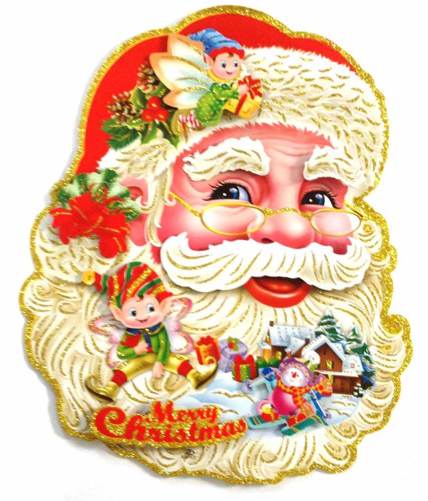 Unique Arts Interiors Santa Face Pvc Multicolour Wall Sticker Pack Of 1