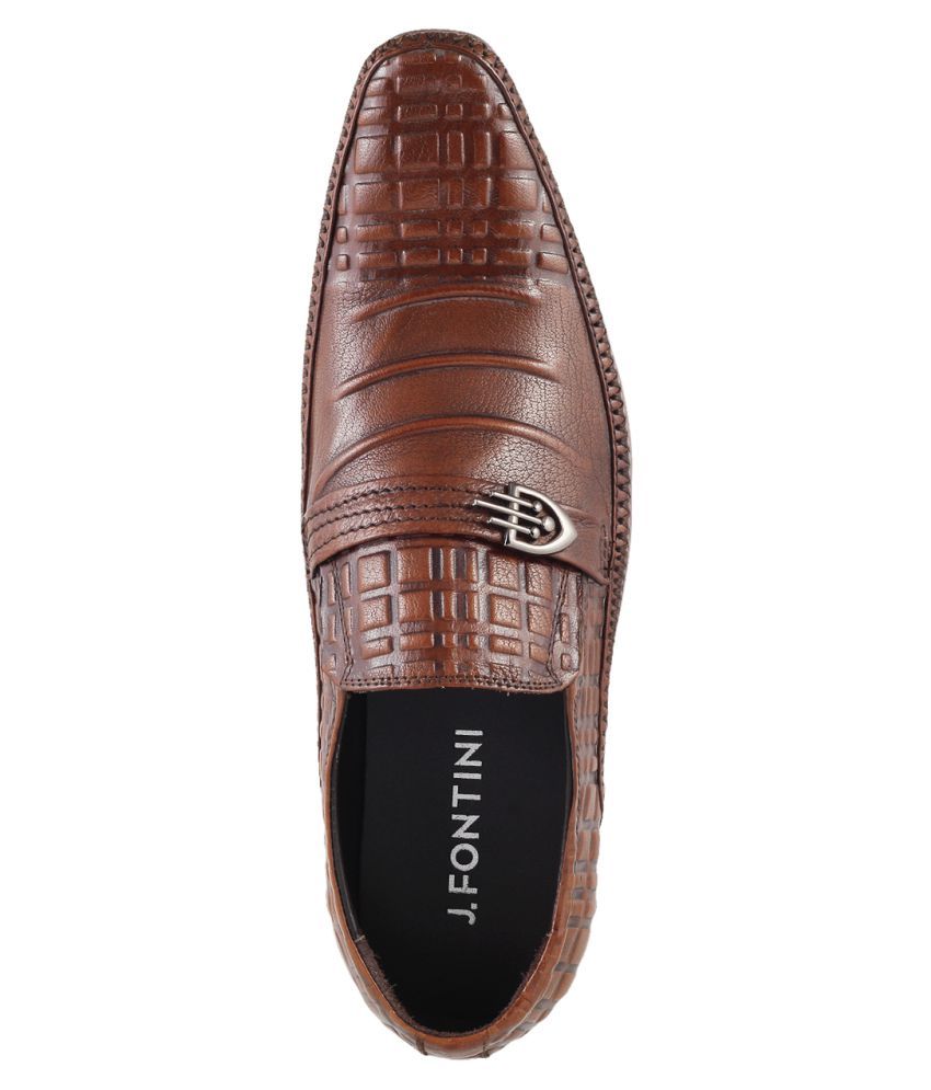 J Fontini Slip On Genuine Leather BROWN Formal Shoes Price in India- Buy J Fontini Slip On 