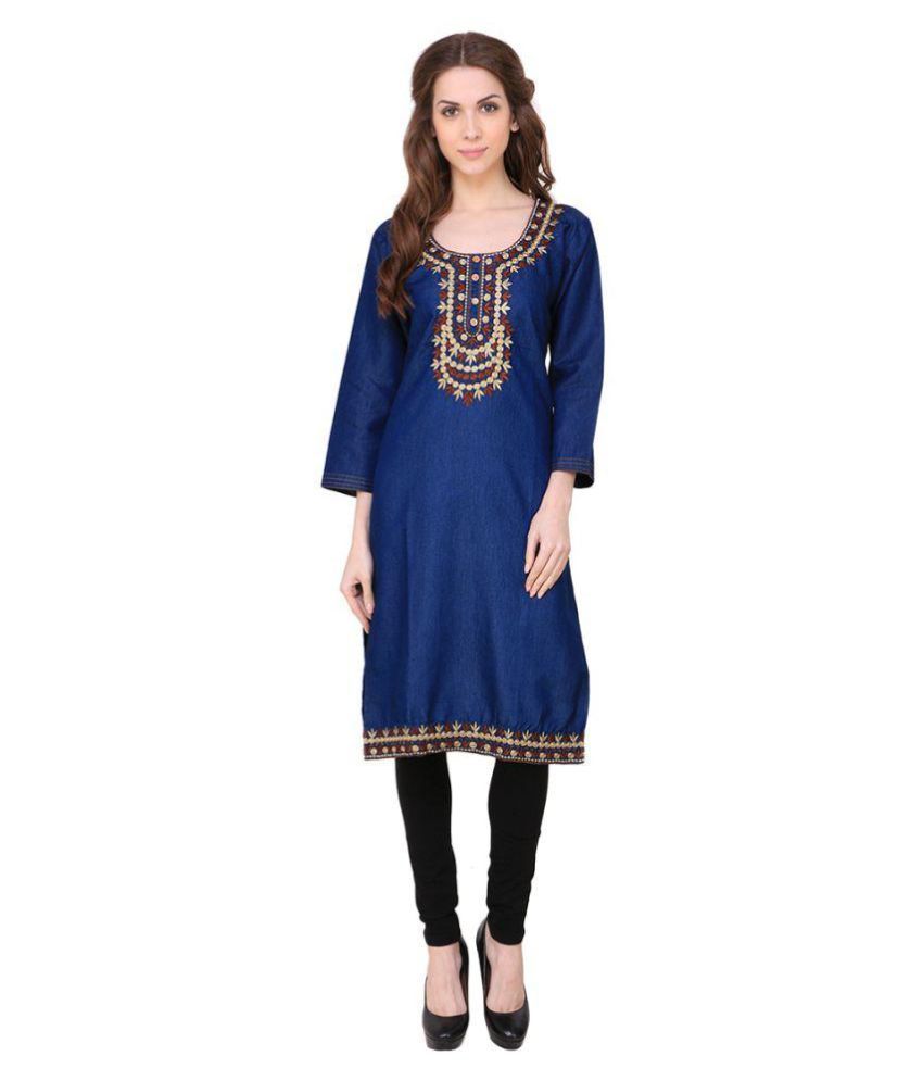 pink blue combination kurti