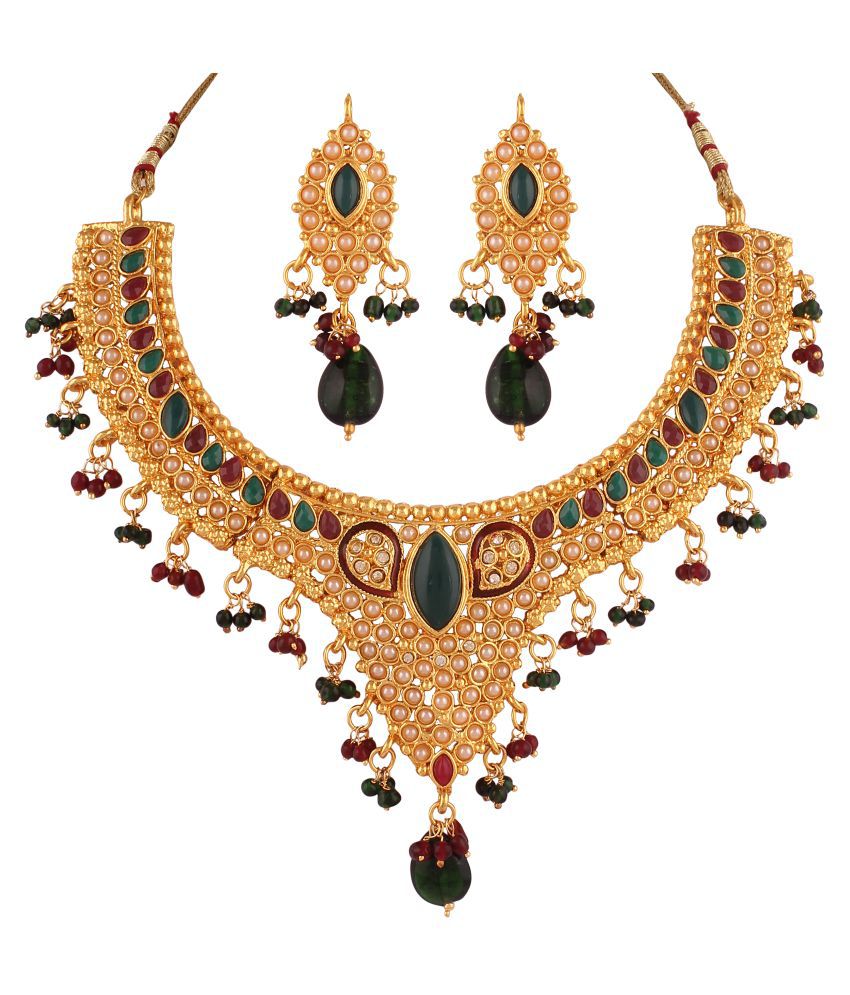 Variation Maroon & Green Stone Rajastani Style Necklace Set - Buy ...