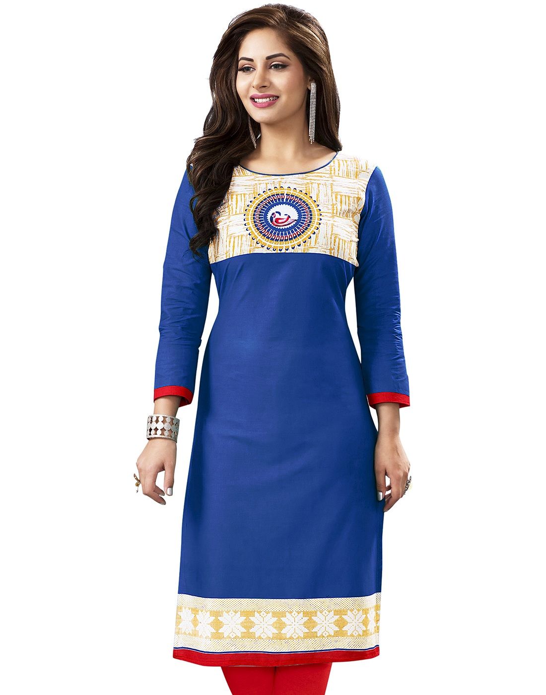     			Jevi Prints Blue Cotton Printed Unstitched Kurti