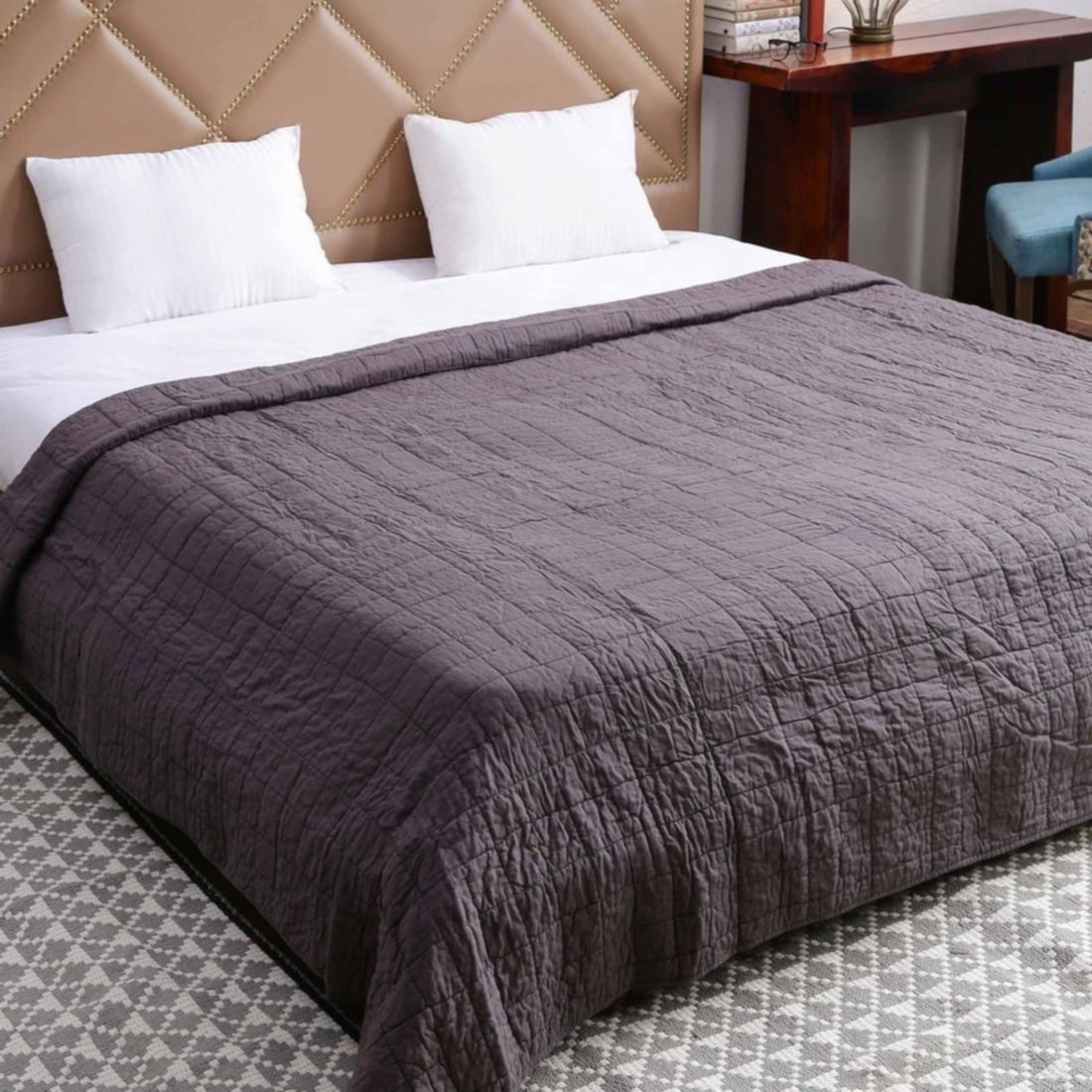 SOLAJ Queen Cotton Gray Plain Quilt Buy SOLAJ Queen Cotton Gray Plain
