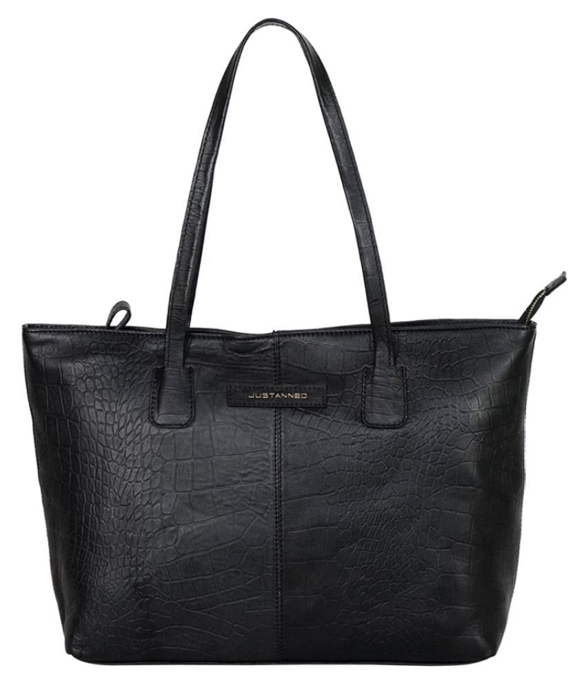 Justanned Black Pure Leather Tote Bag - Buy Justanned Black Pure ...