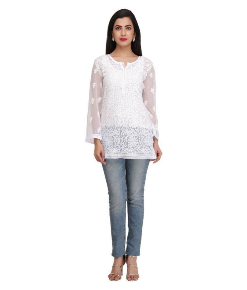 Ada White Georgette Straight Kurti - Buy Ada White Georgette Straight ...