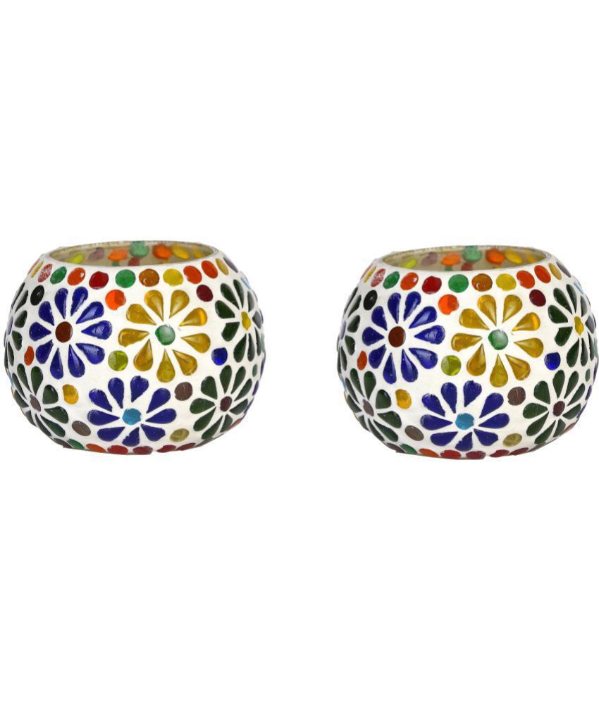     			Somil Multicolour Table Top Glass Tea Light Holder - Pack of 2