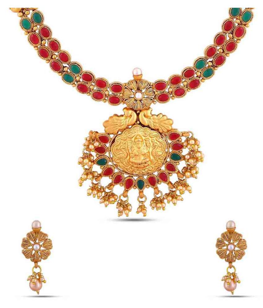 Buy Maalyaa Brass Kundan Necklace Set 