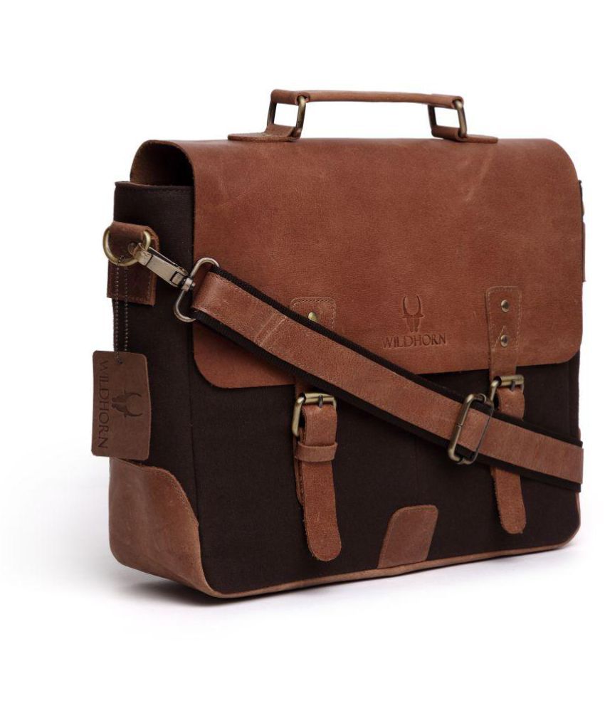 WildHorn Brown Leather Office Messenger Bag - Buy WildHorn Brown ...