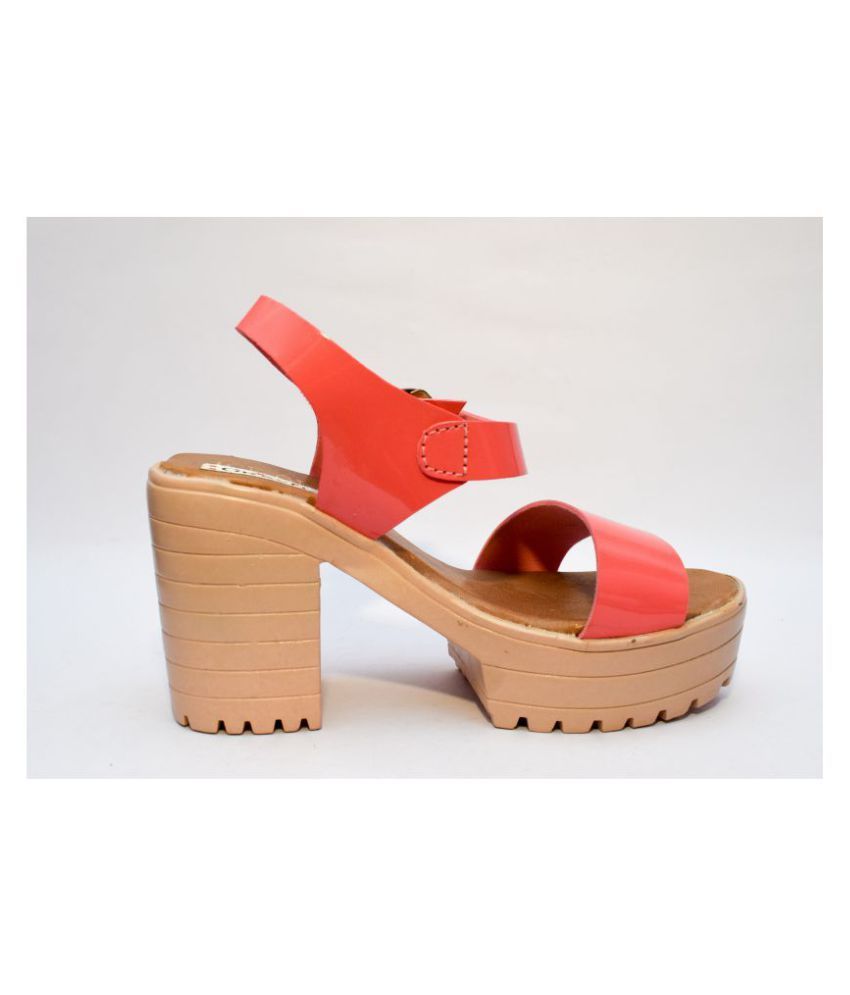 orange lace up platform heels