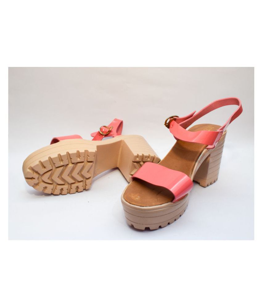 orange lace up platform heels