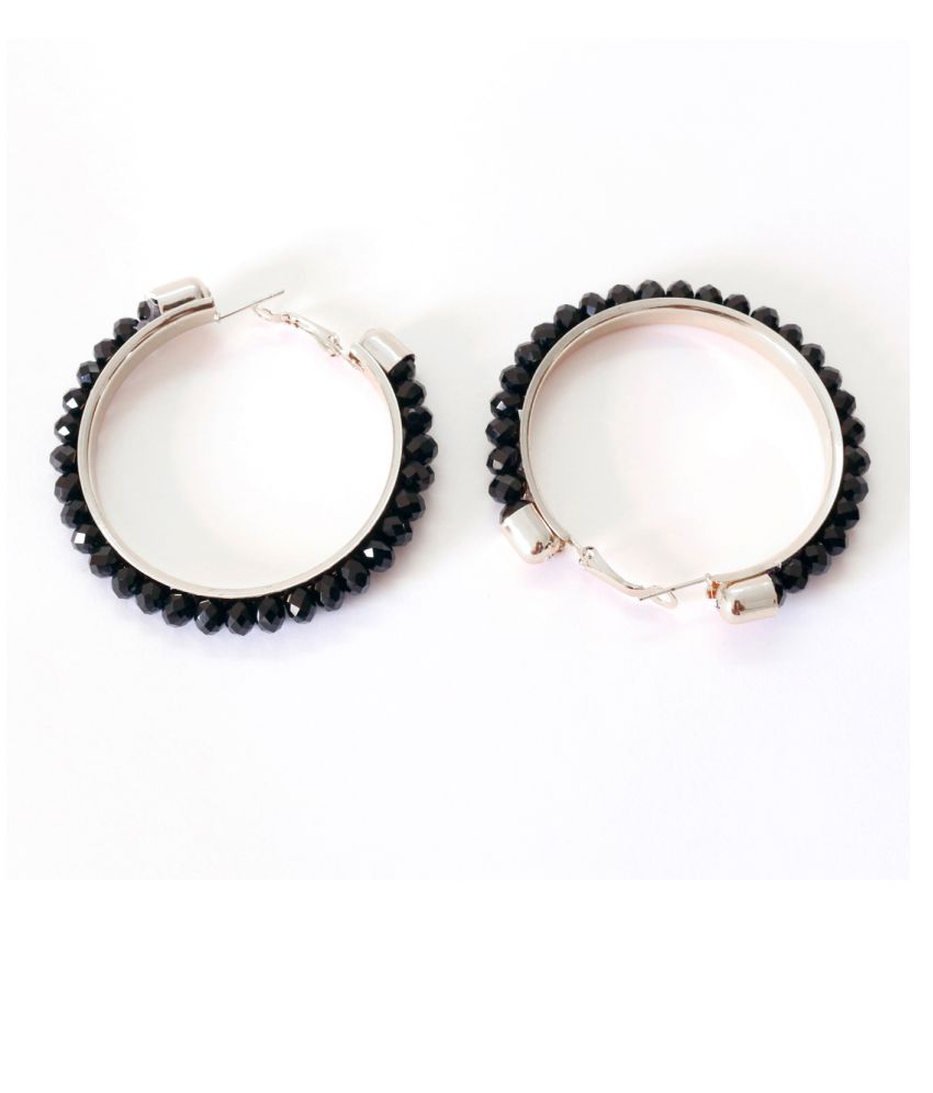 ayesha Black Crystal Beads Metallic Gold Loop Earings. Buy ayesha Black Crystal Beads Metallic
