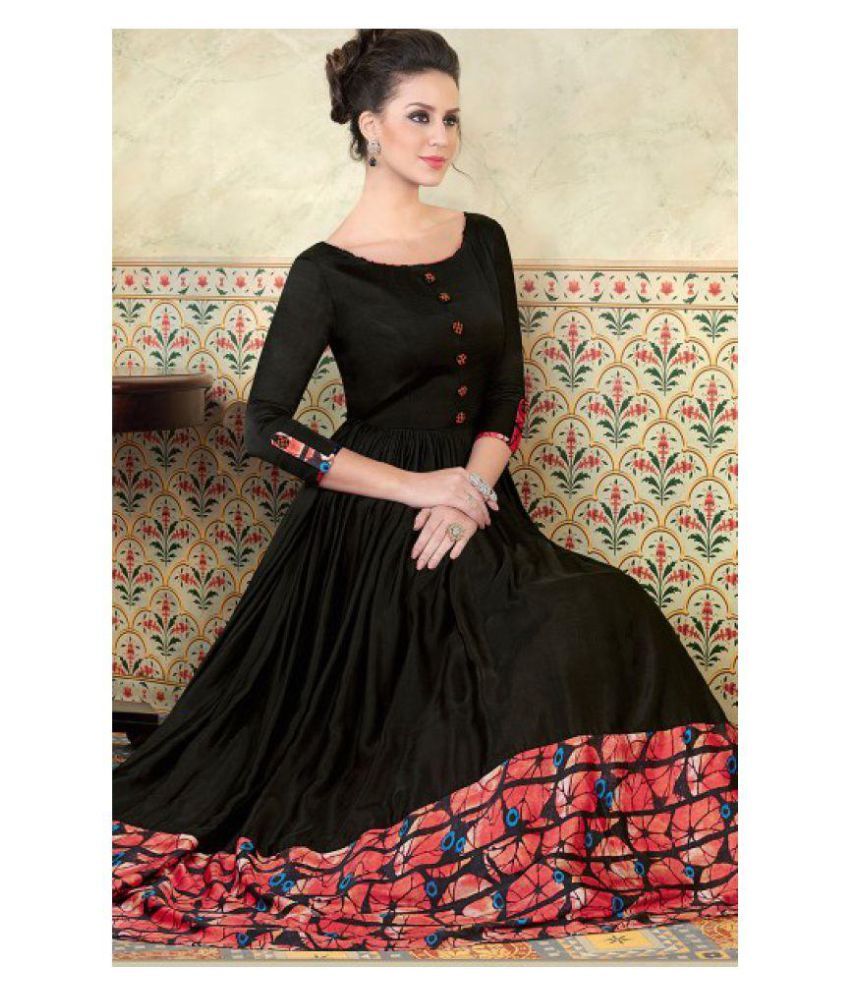 ANARKALI BLACK DESIGNER MODAL SATIN PARTYWEAR GOWN DRESS ...