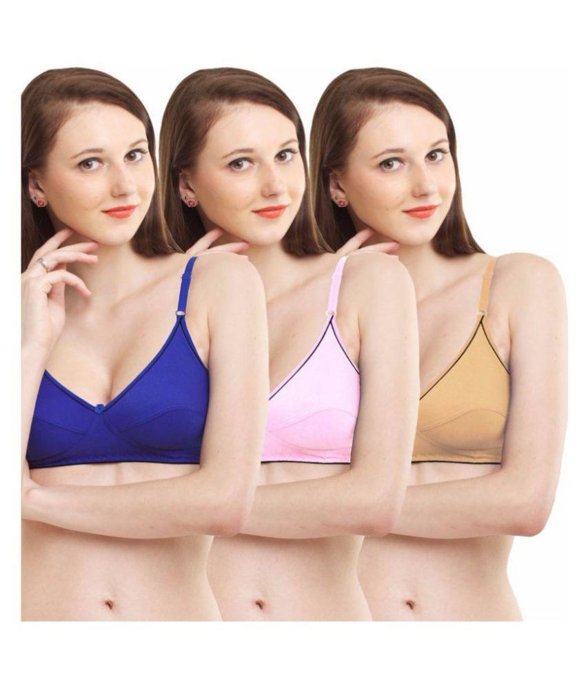     			Madam Pack of 3 Cotton Non Padded Women's T-Shirt Bra ( Multi Color )