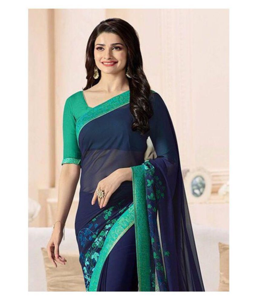     			Gazal Fashions - Blue Georgette Saree With Blouse Piece (Pack of 1)