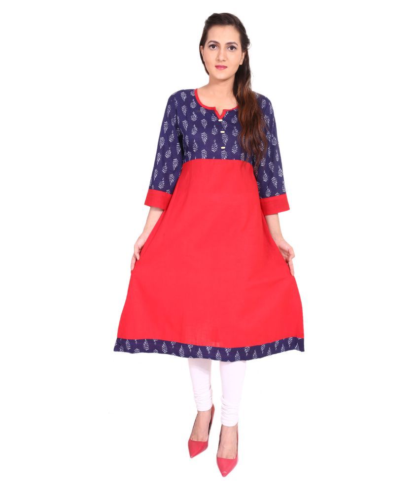 osse jaipur Red Cotton Anarkali Kurti - Buy osse jaipur Red Cotton Anarkali Kurti Online at Best 