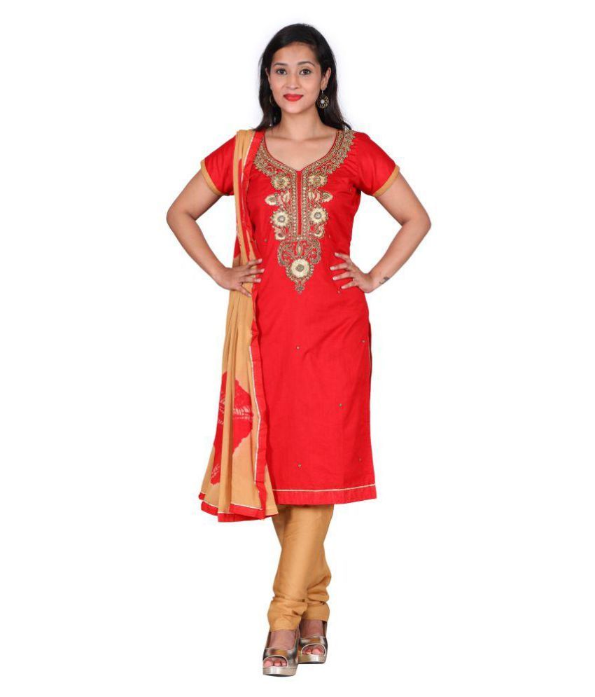 The Chennai Silks Red Cotton Dress Material Buy The Chennai Silks Red