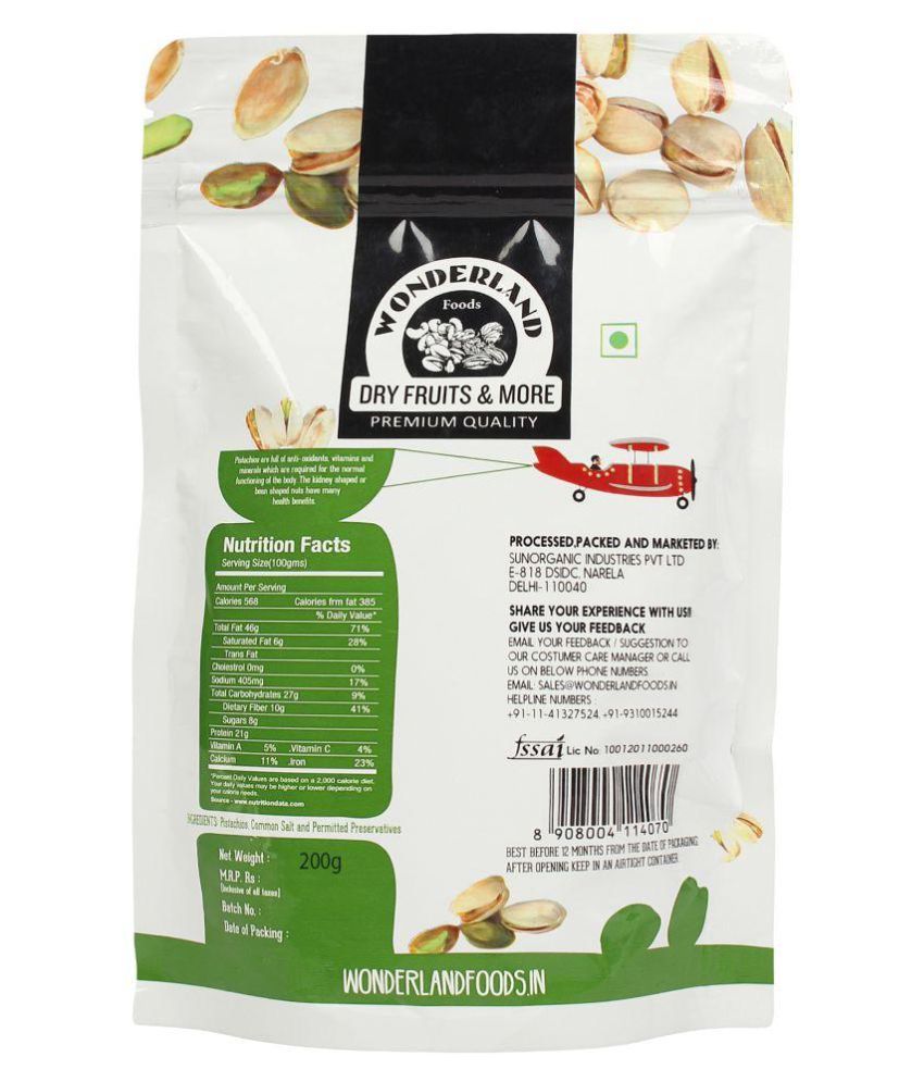 Wonderland Roasted Pistachio Nut (Pista) & Salted Jumbo 200 gm Buy