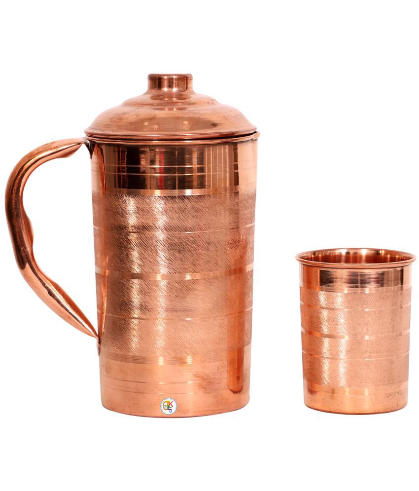 KDT Copper Jug With 1 Glass Tumbler 2 Pcs Jug and Glass Combo