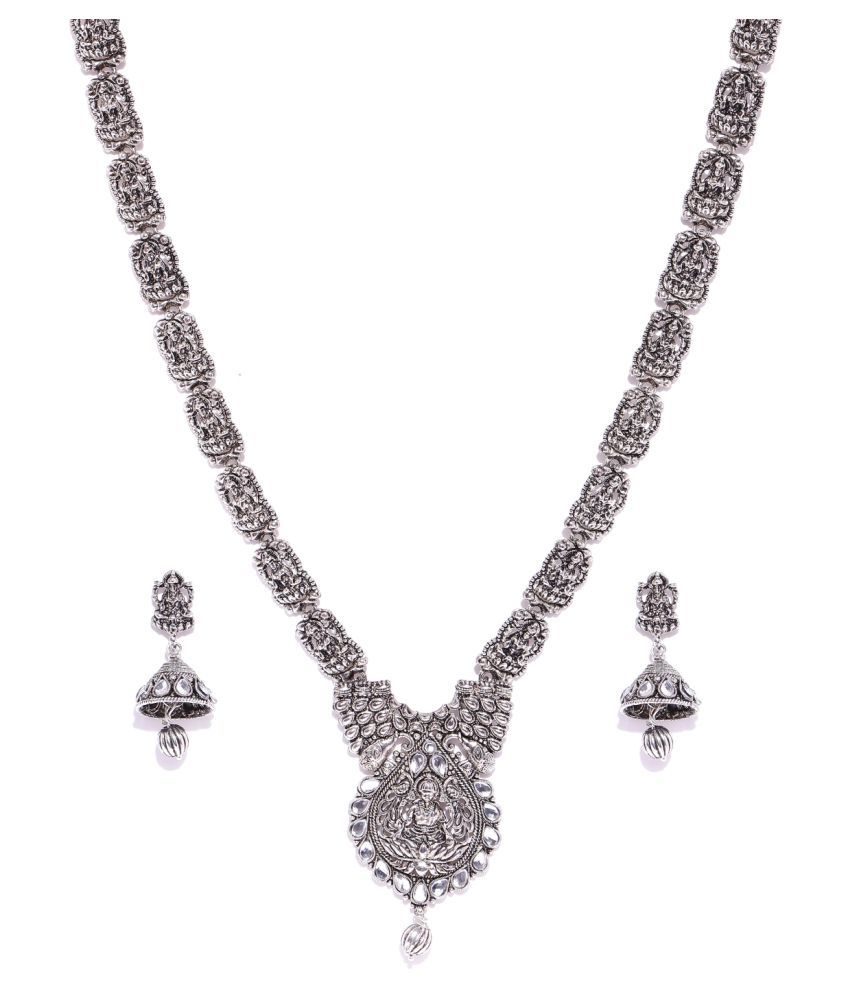 Zaveri Pearls Antique Silver Tone Goddess Temple Necklace Set Zpfk6765