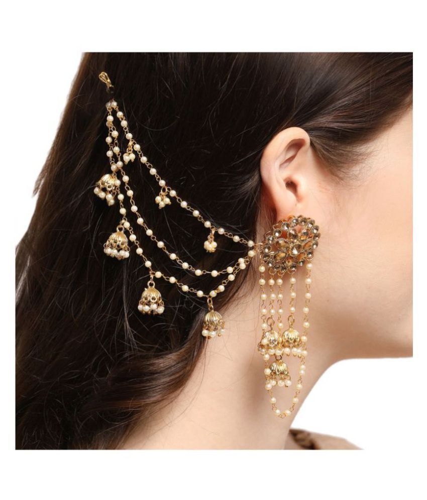 Aadita Bahubali Devsena Design Heavy Jhumki Earrings with Hair Chain