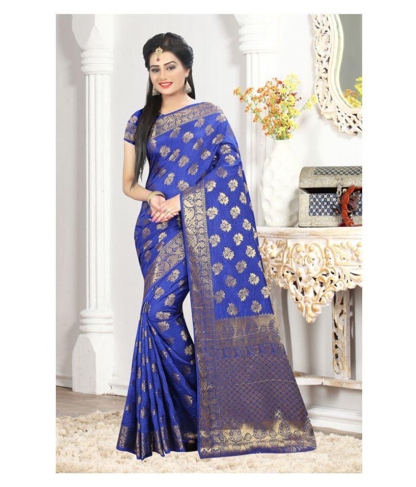     			Gazal Fashions Blue Banarasi Silk Saree