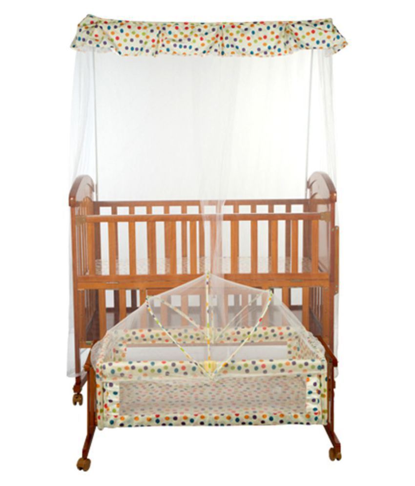 Mee Baby Wooden Cot With Cradle Swing Mosquito Net Brown Mee Baby Wooden Cot With Cradle Swing Mosquito Net Brown
