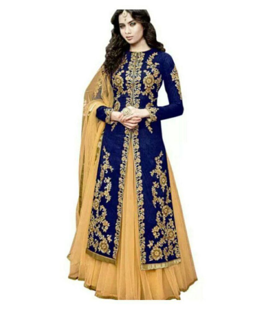 Fashion Web Blue and Beige Bangalore Silk Dress Material