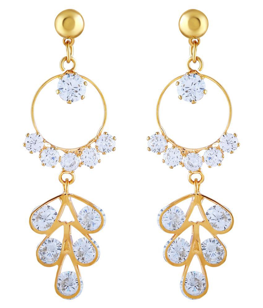     			Asmitta Glittery Round Shape With White Stone Gold Plated Dangler Earring For Women