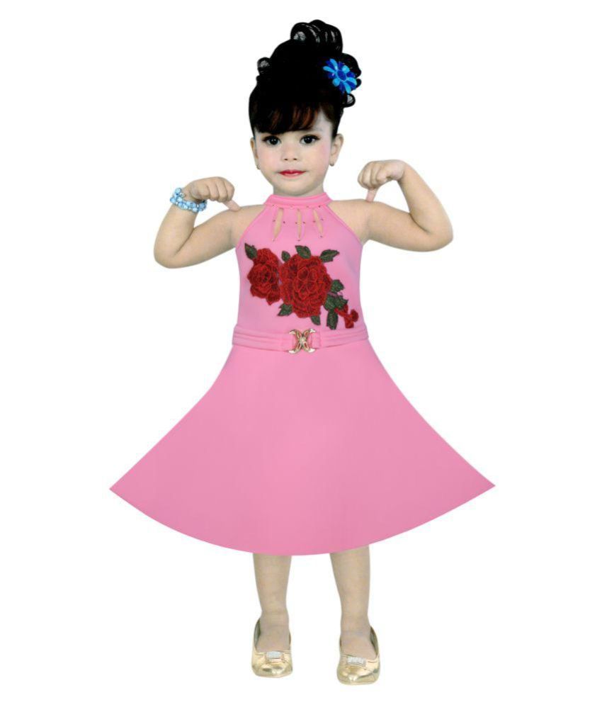 Cute Fashion Baby Girl S Soft Skuba Party Wear Pari Pink Frock Dress