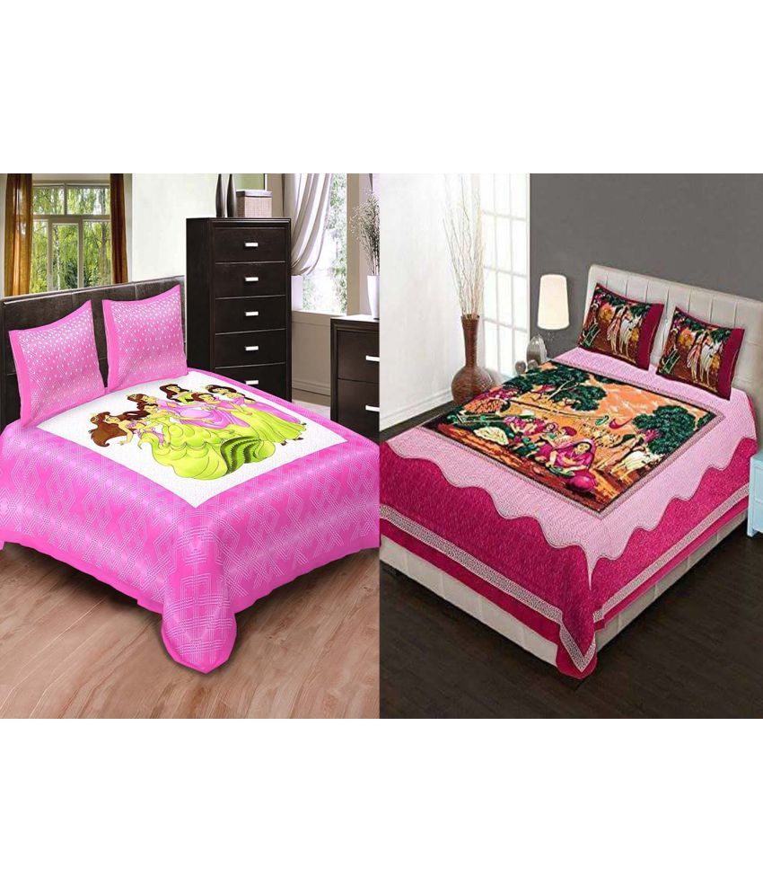Jaipuri Bedsheet Cotton 2 Double Bedsheets with 4 Pillow Covers Buy