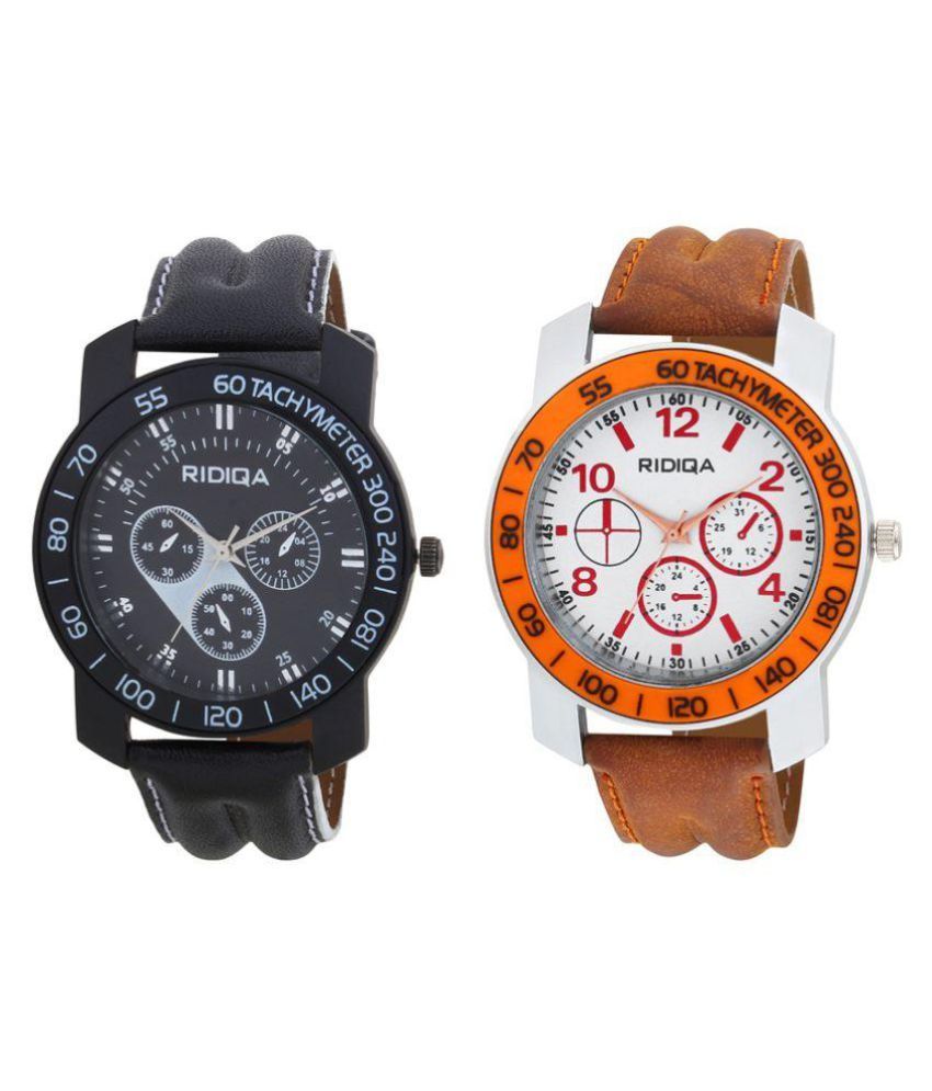 RIDIQA Black Strap White Dail Combo Watches for men's combo RD115RD