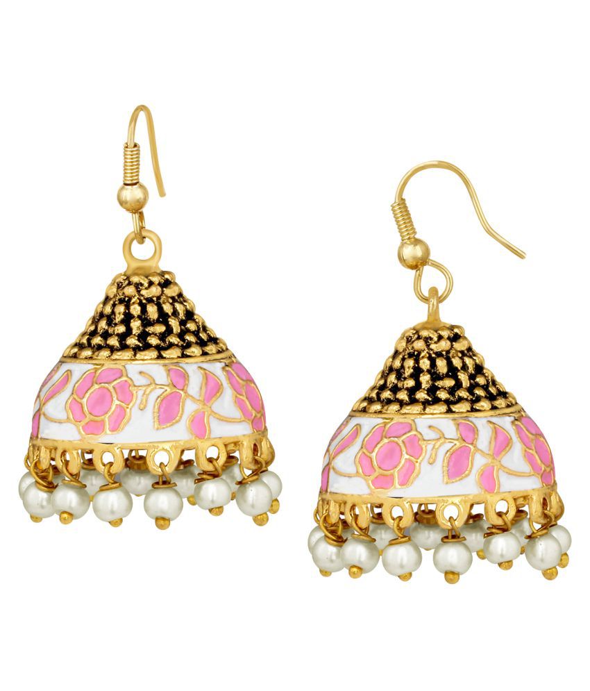     			Spargz Festival Special Enamel Pink Meenakari Worked Gold Plated Pearl Fish Hook Jhumki Earring For Women AIER_1226