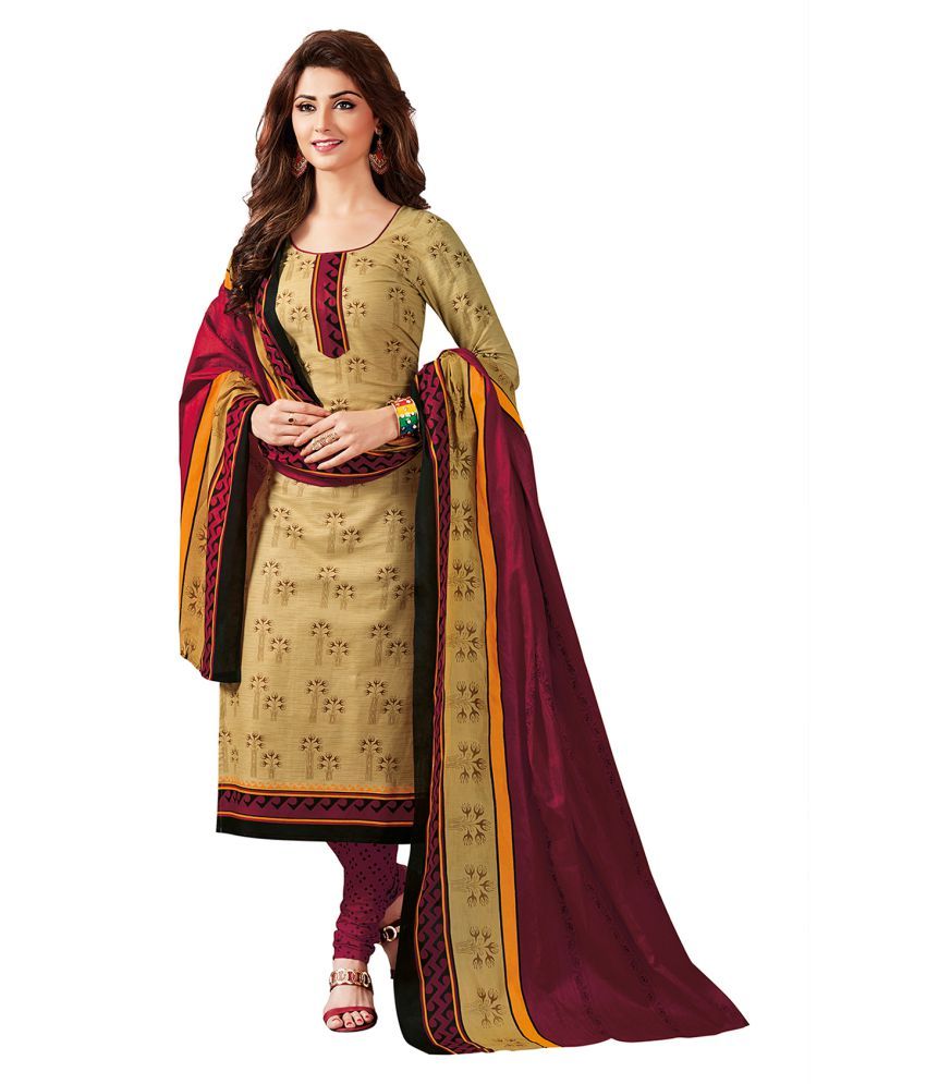 Giftsnfriends Brown and Beige Cotton Dress Material