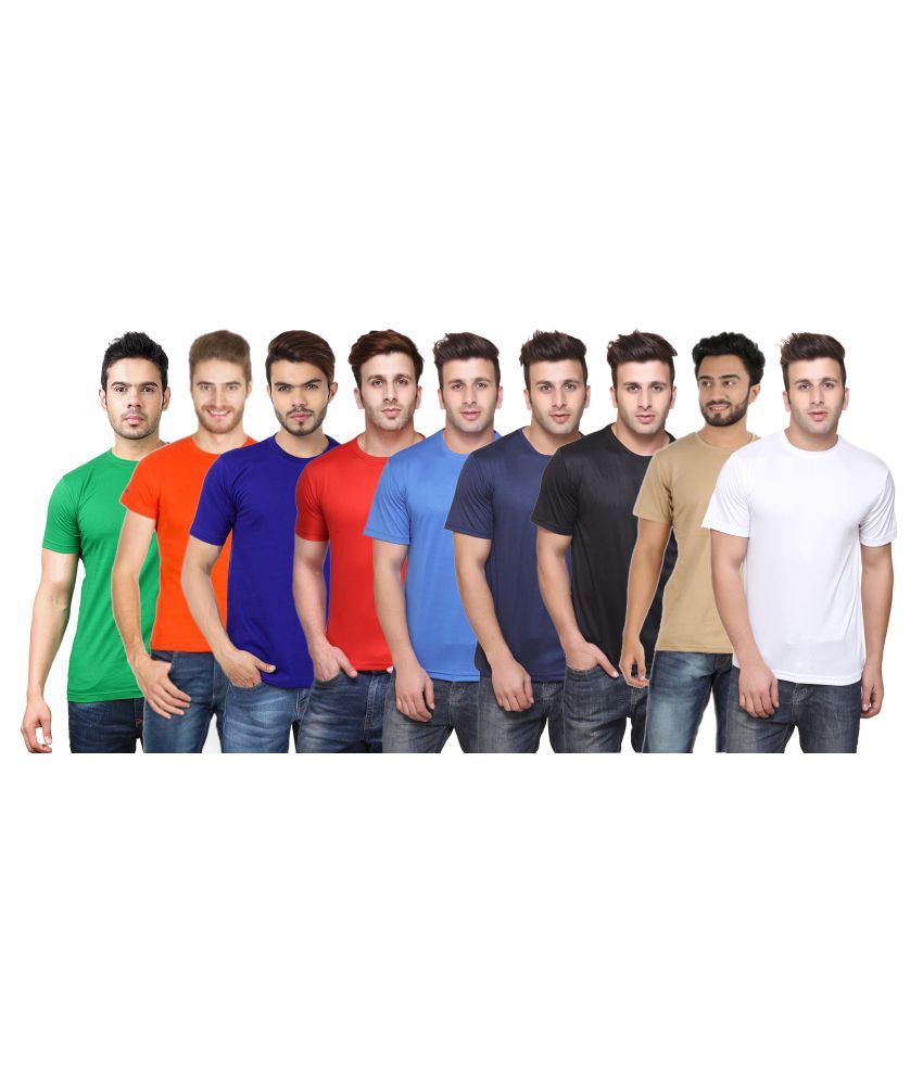     			Funky Guys Polyester Slim Fit Solid Half Sleeves Men's Round Neck T-Shirt - ( Pack of 9 )