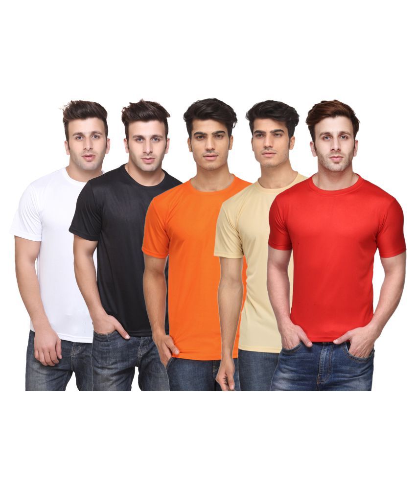     			Funky Guys Polyester Slim Fit Solid Half Sleeves Men's Round Neck T-Shirt - ( Pack of 5 )