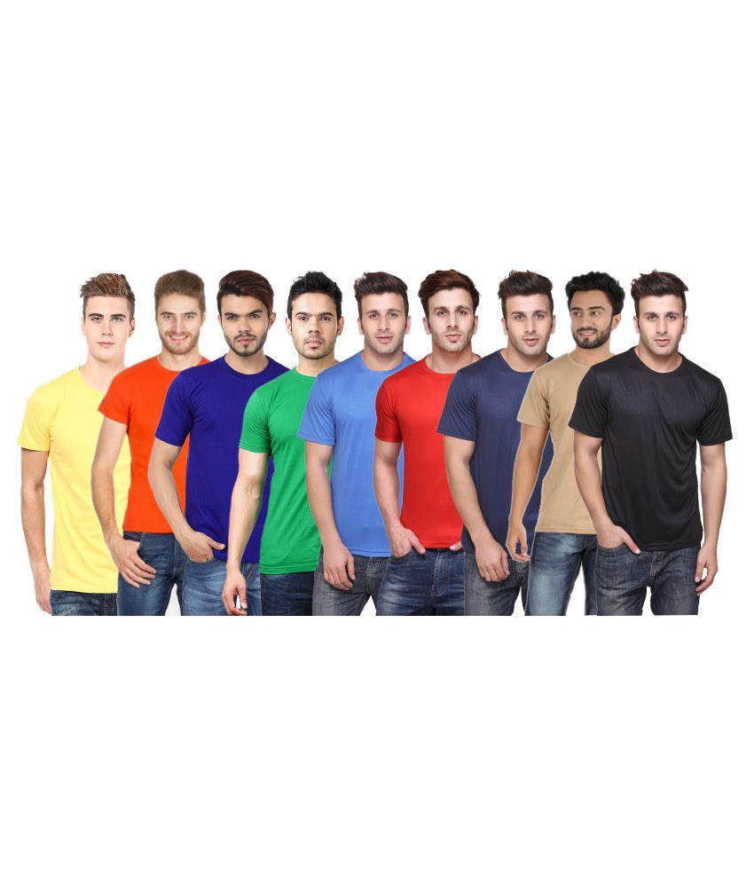     			Funky Guys Polyester Slim Fit Solid Half Sleeves Men's Round Neck T-Shirt - ( Pack of 9 )