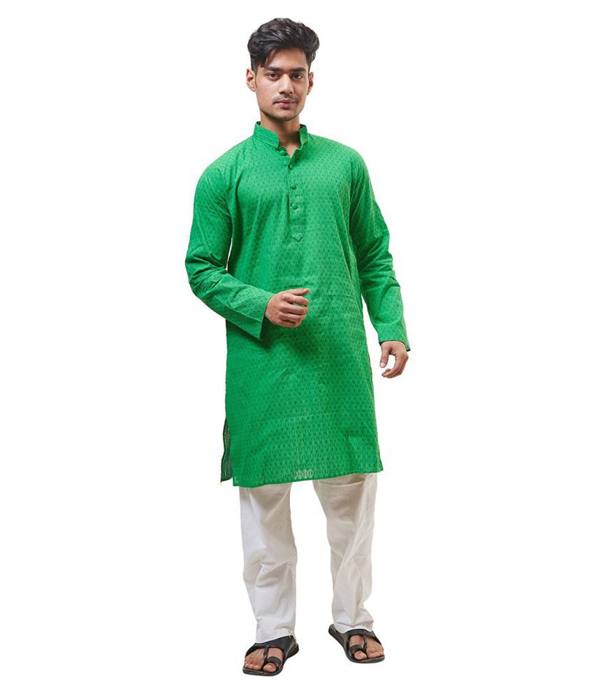 Slice of Bengal Green Cotton Blend Kurta Single