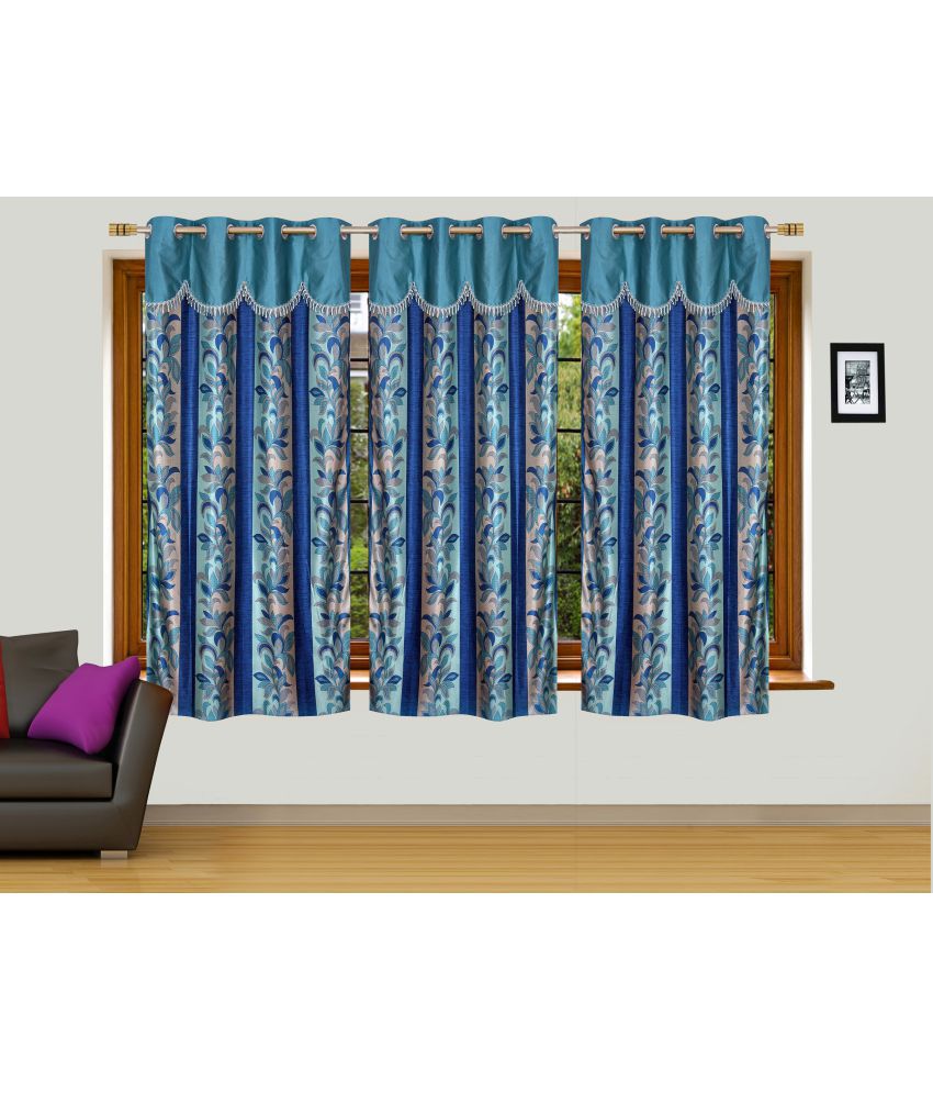     			Stella Creations Set of 3 Window Eyelet Curtains Floral Aqua