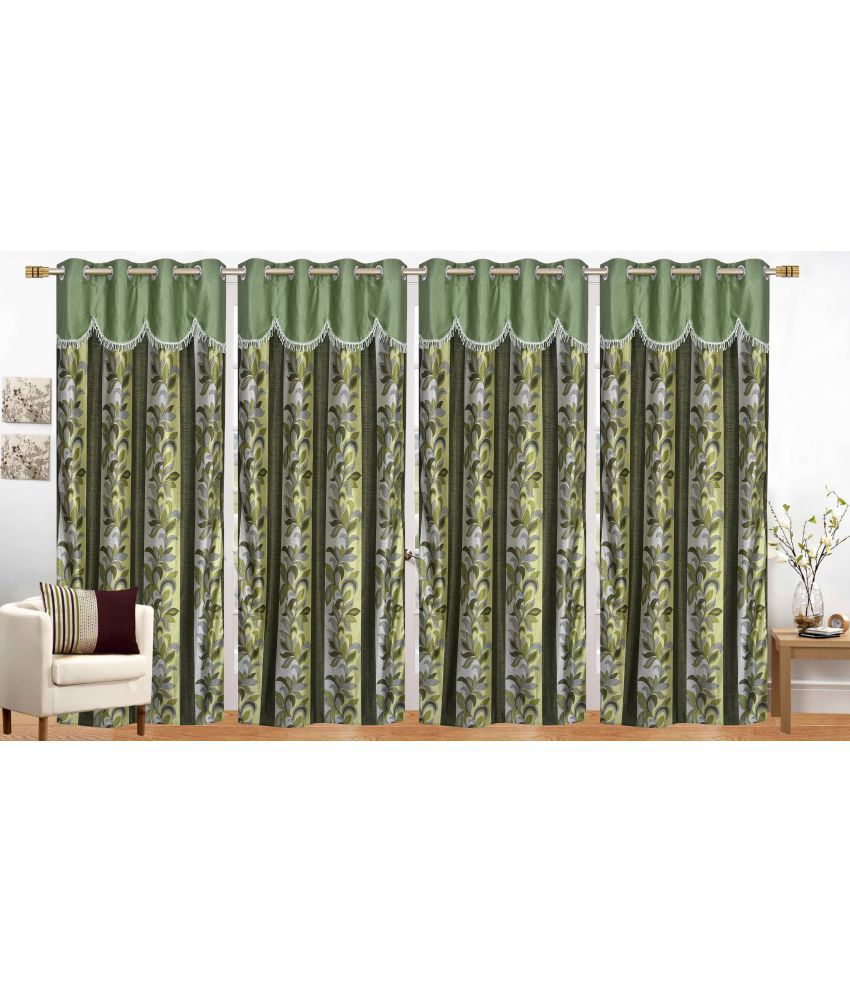     			Stella Creations Set of 4 Door Eyelet Curtains Floral Green