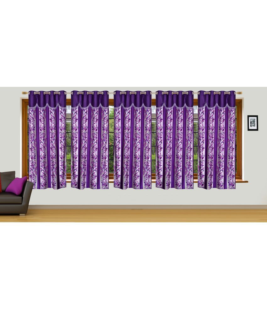     			Stella Creations Set of 5 Window Eyelet Curtains Floral Purple